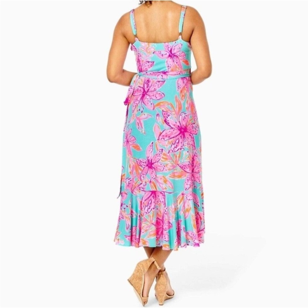 Lilly Pulitzer Fontaine Wrap Dress. Surf Blue Bonita Blooms Size Medium NWT - Picture 2 of 9
